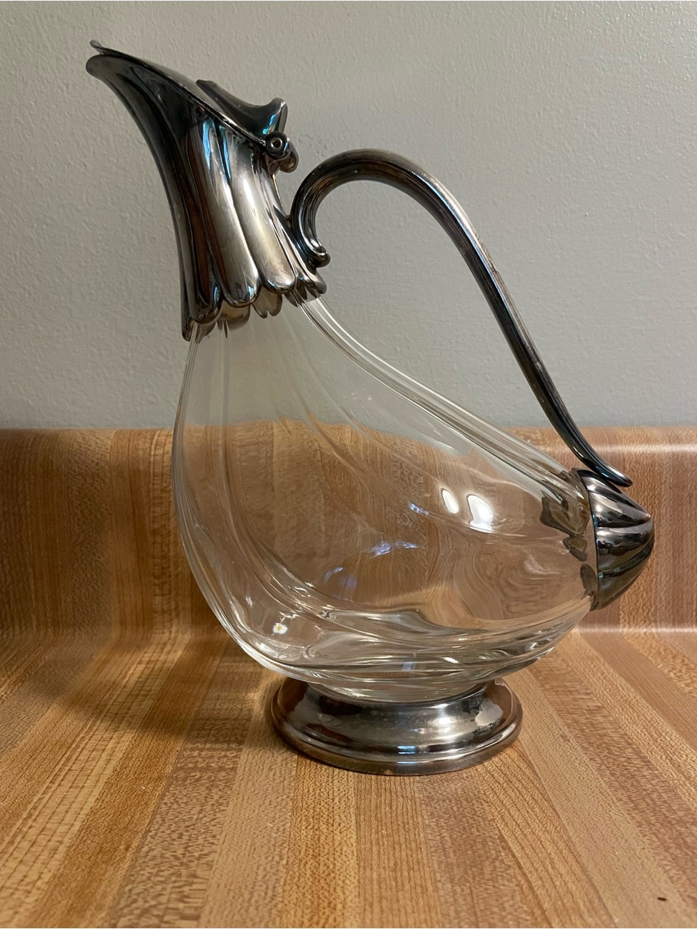 Glass and Silver-Tone Pitcher with Curved Handle - Clear